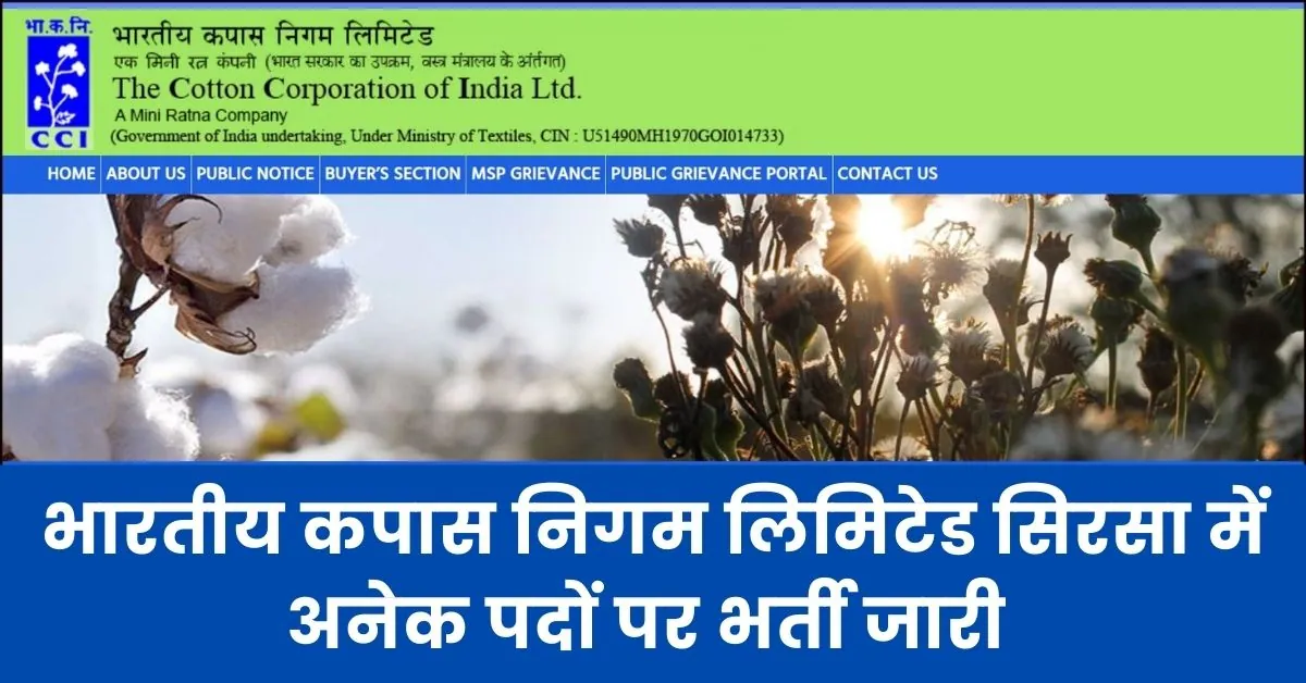 Cotton Corporation of India Recruitment 2024 : भारतीय कपास निगम लिमिटेड सिरसा भर्ती